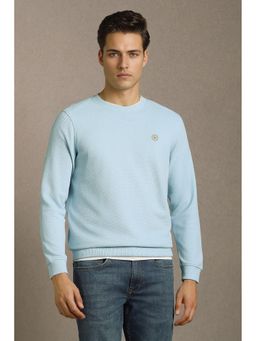Louis Philippe - Men Casual Light Blue Textured Sweatshirt