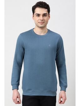 Peter England - Men Blue Textured Crew Neck Sweatshirt