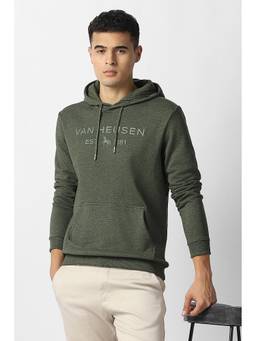 Van Heusen - Men Green Solid Hooded Neck Hoodie