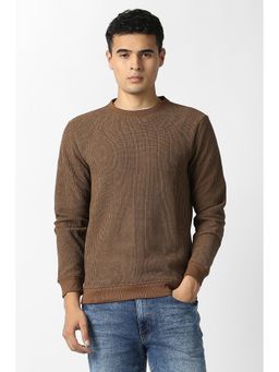 Van Heusen - Men Brown Textured Crew Neck Sweatshirt