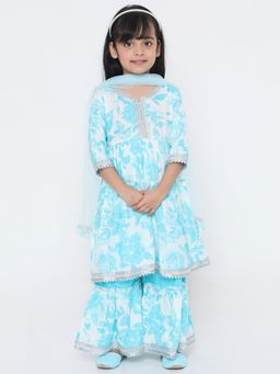 KID1 - Rose Blue Kurti Sharara (Set of 3)