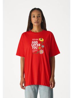Twenty Dresses by Nykaa Fashion - Red Typography Oversized T-Shirt