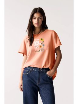 Twenty Dresses by Nykaa Fashion - Peach Typography Oversized T-Shirt