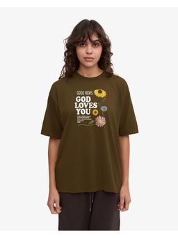 Twenty Dresses by Nykaa Fashion - Khaki Typography Oversized T-Shirt