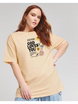 Twenty Dresses by Nykaa Fashion - Beige Typography Oversized T-Shirt