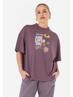 Twenty Dresses by Nykaa Fashion - Mauve Typography Oversized T-Shirt