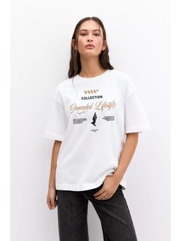 Twenty Dresses by Nykaa Fashion - White Typography Oversized T-Shirt