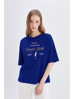 Twenty Dresses by Nykaa Fashion - Blue Typography Oversized T-Shirt