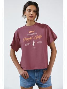 Twenty Dresses by Nykaa Fashion - Mauve Typography Oversized T-Shirt
