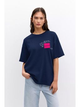 Twenty Dresses by Nykaa Fashion - Navy Blue Typography Oversized T-Shirt