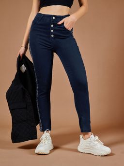 DOLCE CRUDO - Womens Navy Blue Skinny High Rise Clean Look Cropped Denim Jeans