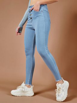 DOLCE CRUDO - Womens Blue Skinny Solid High Rise Cropped Stretchable Denim Jeans
