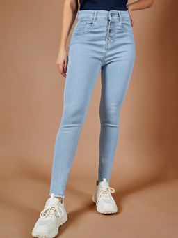 DOLCE CRUDO - Womens Light Blue Skinny High Rise Cropped Solid Stretchable Denim Jeans