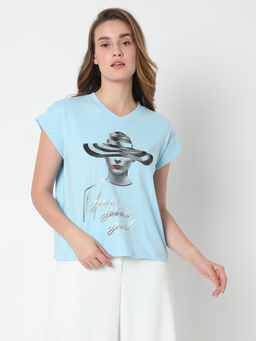 VERO MODA - Women Printed Blue T-Shirt