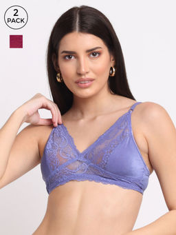 AOBA - Purple & Blue Set of 2 Floral Lace Non-Padded Bralette Bra