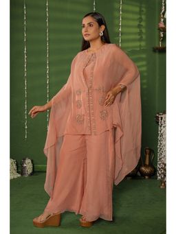 Punam Khetann - Petal Aura Cape with Crop Top and Palazzo (Set of 3)
