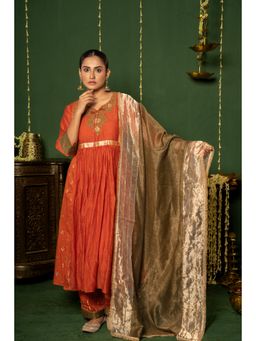 Punam Khetann - Rangrez Rust Anarkali Kurta with Pant and Dupatta (Set of 3)