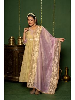 Punam Khetann - Yellow Saher E Zamrud Anarkali Kurta with Pant and Dupatta (Set of 3)