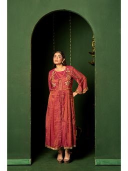 Punam Khetann - Red Jashn-E-Gulab Dress with Jacket (Set of 2)