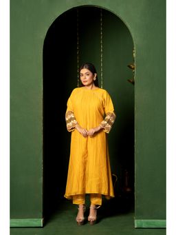 Punam Khetann - Yellow Basanti Gul Kurta with Pant (Set of 2)