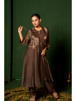 Punam Khetann - Brown Ruh-E-Khaki Jacket with Kurta and Pant (Set of 3)