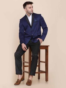 TAHVO - Men Tuxedo Style Shawl Collar Blue Blazer with Pant