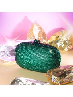 BE CHIC - Women Pebble Crystal Green Clutch