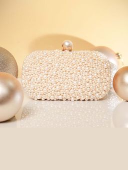 BE CHIC - Women White Pearl Of Dream Clutch with Detachable chain
