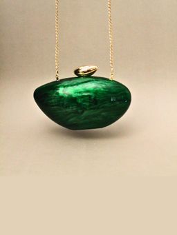 BE CHIC - Acrylic Green Shell Clutch With Detachable Sling