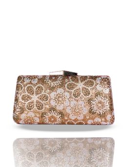 BE CHIC - Women Gold Bloom Crystal Clutch