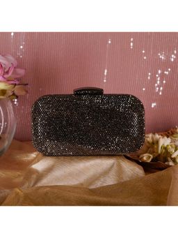 BE CHIC - Women Wave Crystal Black Clutch with Detachable chain