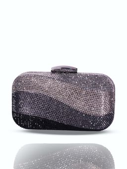 BE CHIC - Women Grey Wave Crystal Clutch with Detachable chain