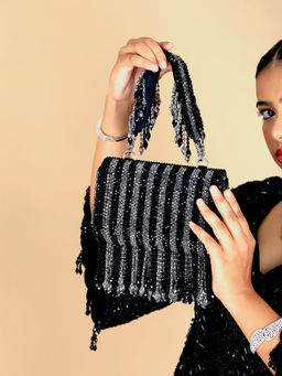 Adora By Ankita - Black Rania Cristal Flapper Clutch
