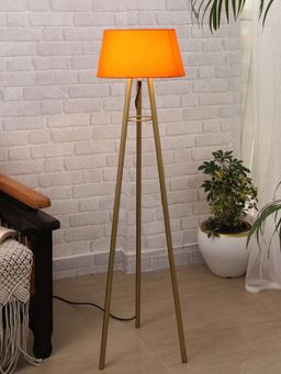 Homesake - Metal Tripod Floor Lamp Gold Straight Orange