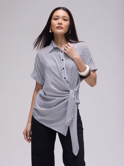 Twenty Dresses by Nykaa Fashion - White Collared Tie Up Waist Shirt