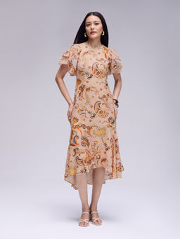 Twenty Dresses by Nykaa Fashion - Multicolour Paisley Ruffled Sleeves Cut and Sew Midi Dress
