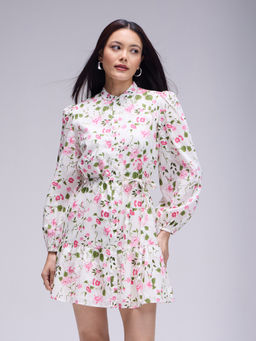 Twenty Dresses by Nykaa Fashion - Multicolour Band Collar Full Sleeves Shirt Mini Dress