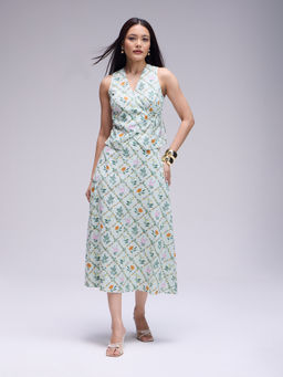 Twenty Dresses by Nykaa Fashion - Green V Neck Wrap Top and Maxi Skirt Co Ord Set