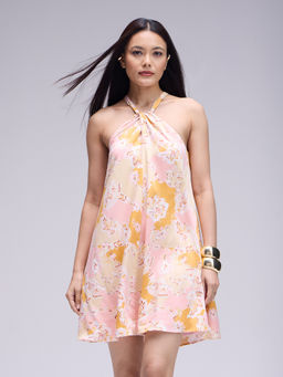 Twenty Dresses by Nykaa Fashion - Multicolour Halter Neck Back Tie Up Mini Dress