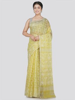 PinkLoom - Women's Soft Cotton Jamdani Saree Without Blouse Piece, Yellow