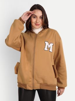 IKI CHIC - Brown Woollen Long Sleeve Varsity Jacket