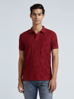 Pepe Jeans - Maroon Typographic Print Short Sleeve Polo