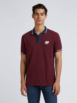 Pepe Jeans - Maroon Contrast Ribbed Collar Short Sleeved Polo