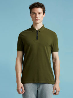 Pepe Jeans - Olive Short Sleeved Zipper Stretch Polo T-Shirt T-Shirt