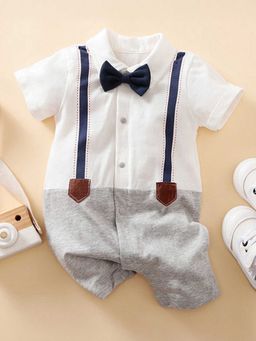 Hopscotch - Boys White Bow Embellished Romper
