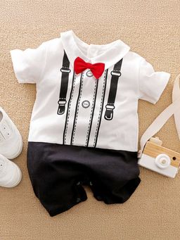Hopscotch - Boys White Graphic Print Romper