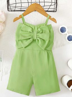 Hopscotch - Girls Green Bow Applique Sleeveless Playsuit