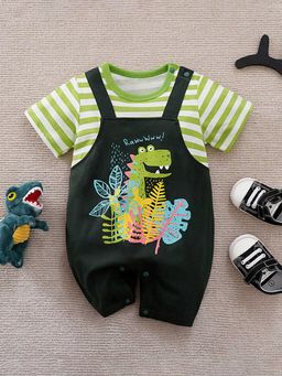 Hopscotch - Boys Olive and Green Animal Print Romper