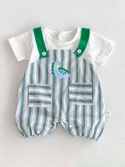 Hopscotch - Boys Green and White Stripe Print Romper