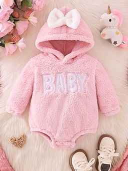 Hopscotch - Girls Pink Text Embroidered Full-Sleeve Onesie